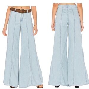 Free People Gilmore Wideleg Pant Light Denim High Rise Size 2
